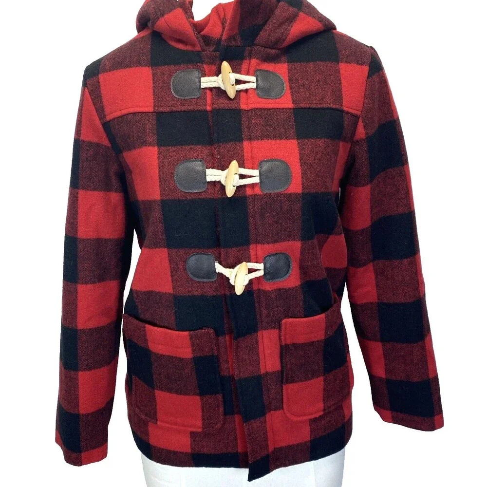 Cat & Jack Women's L (12-14) Buffalo Plaid Jacket Hooded Lined Poly Fill NEW